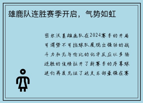 雄鹿队连胜赛季开启，气势如虹
