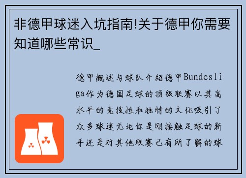 非德甲球迷入坑指南!关于德甲你需要知道哪些常识_