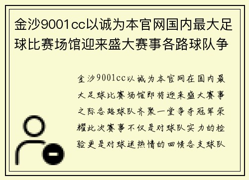 金沙9001cc以诚为本官网国内最大足球比赛场馆迎来盛大赛事各路球队争夺冠军荣耀